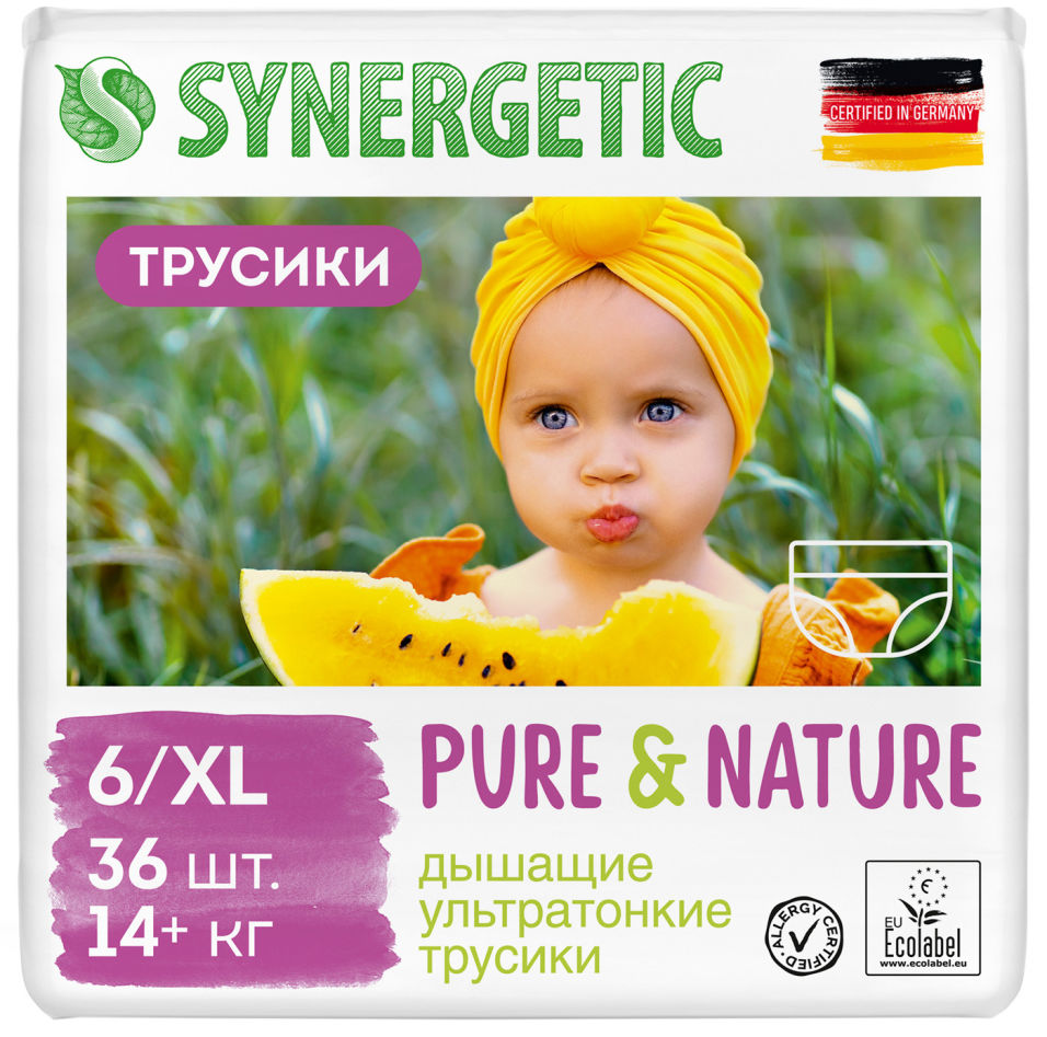 Подгузники-трусики Synergetic Pure&Nature размер 6 XL 36шт
