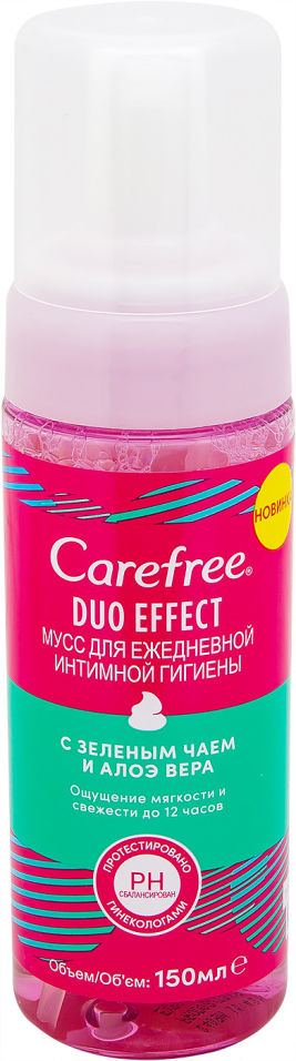Мусс для интимной гигиены Carefree Duo Effect с зеленым чаем и алоэ вера 150мл