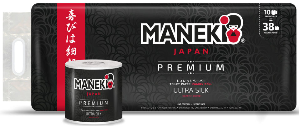 Бумага туалетная Maneki B&W с ароматом жасмина 10 рулонов 3 слоя