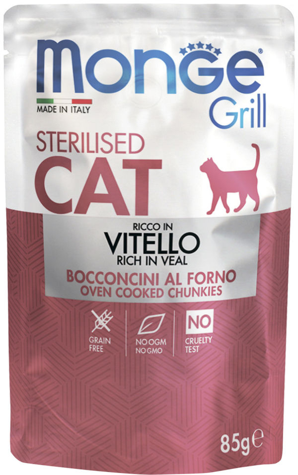 Влажный корм для стерилизованных кошек Monge Grill Sterilised Cat Итальянская телятина 85г (упаковка 28 шт.)