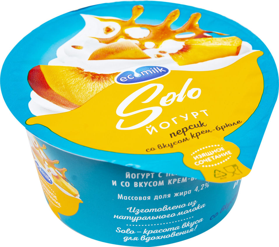 Йогурт Экомилк с персиком и со вкусом крем-брюле 4.2% 130г