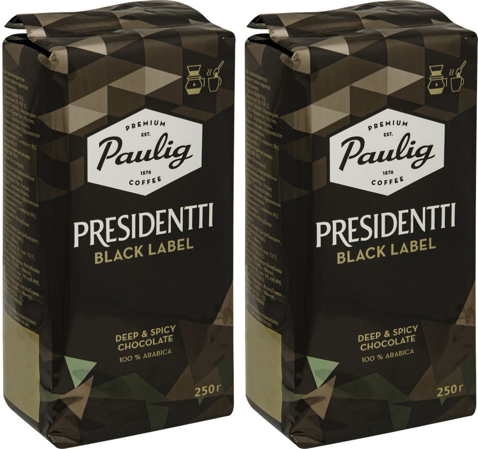 Кофе молотый Paulig Presidentti Black Label 250г (упаковка 2 шт.)