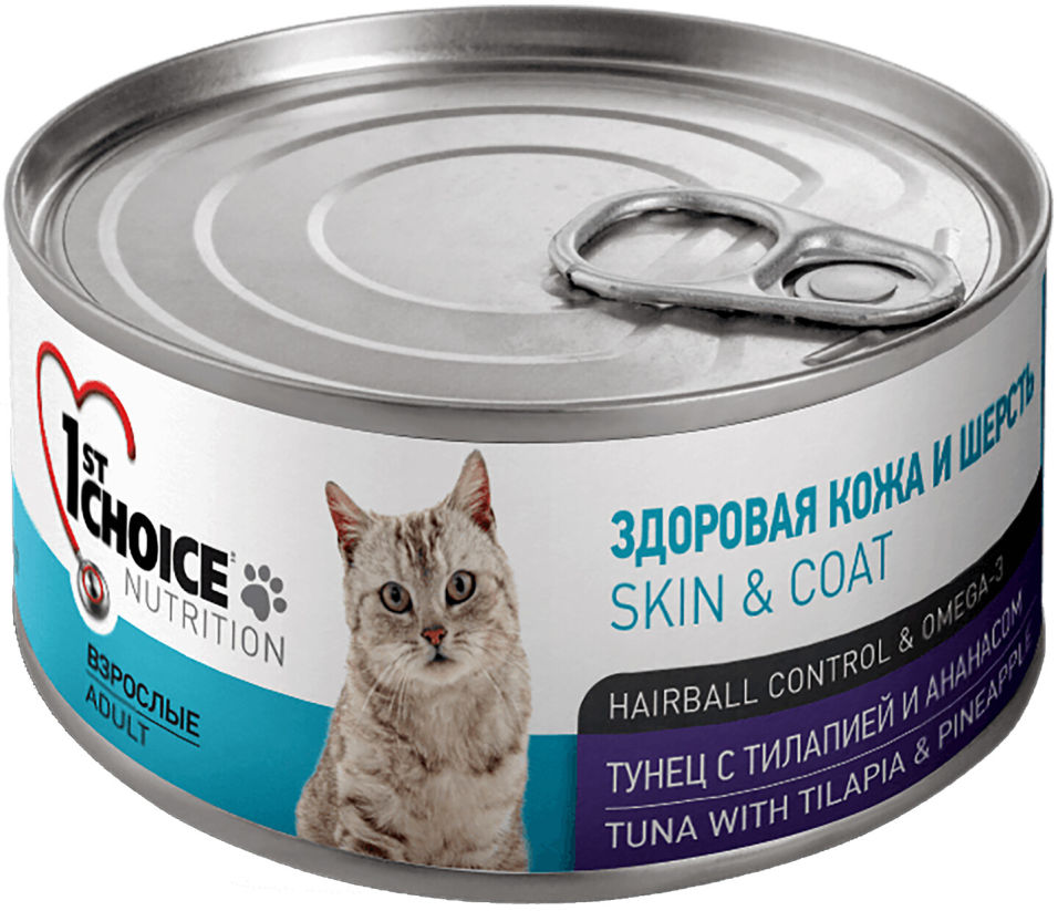 Влажный корм для кошек 1st Choice тунец с тилапией и ананасом 85г (упаковка 12 шт.)