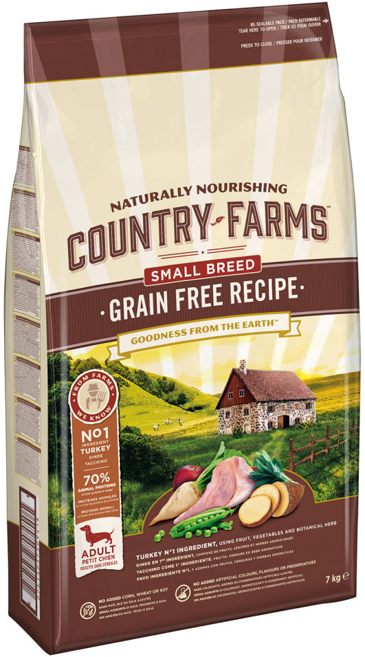 Сухой корм для собак мелких пород Country Farms Grain Free Reсipe с индейкой 7кг
