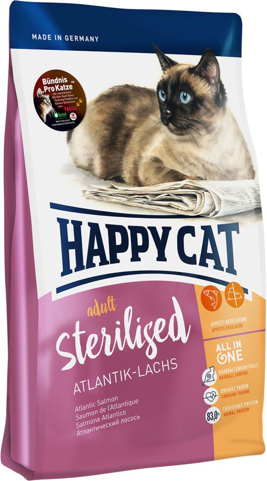 Сухой корм для взрослых кошек Happy Cat Для стерелизованных лосось 0.3кг