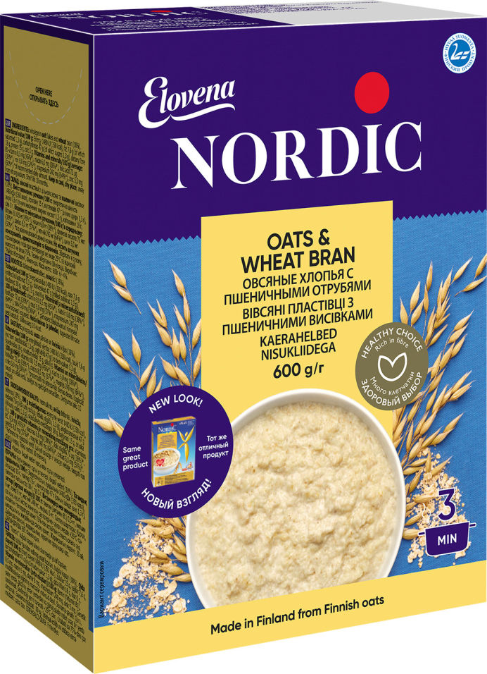 Хлопья Nordic овсяные с пшеничными отрубями 600г