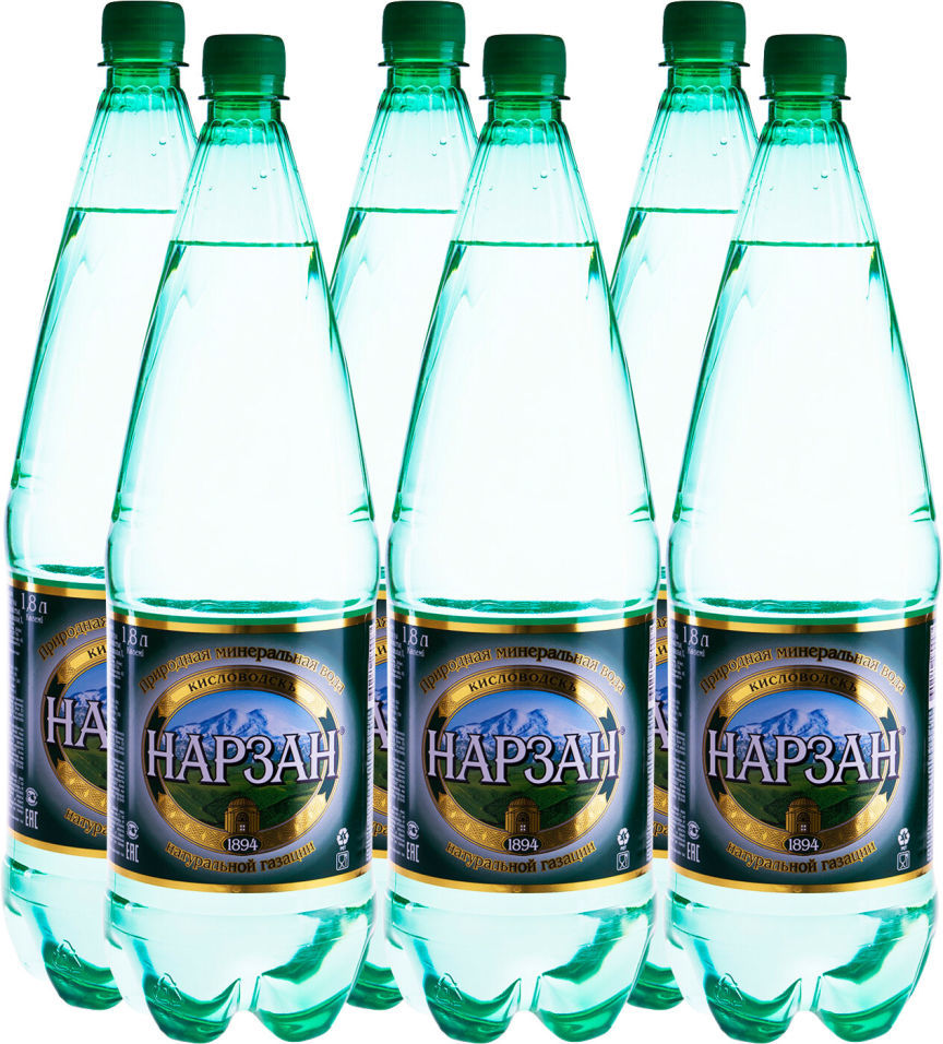 Вода Нарзан минеральная лечебно-столовая газированная 1.8л (упаковка 6 шт.)