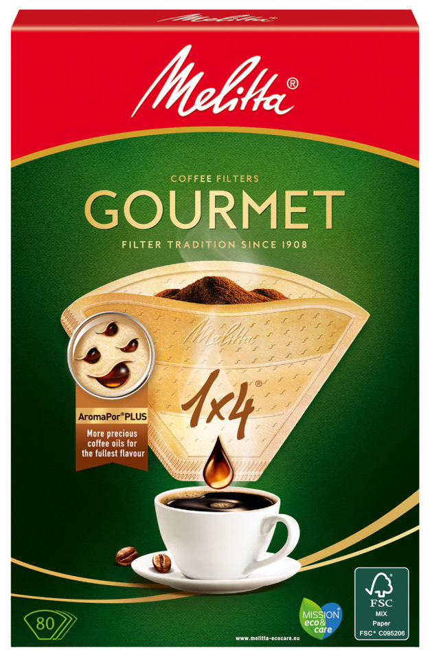 Фильтр-пакеты Melitta Gourmet для заваривания кофе 1*4 80шт