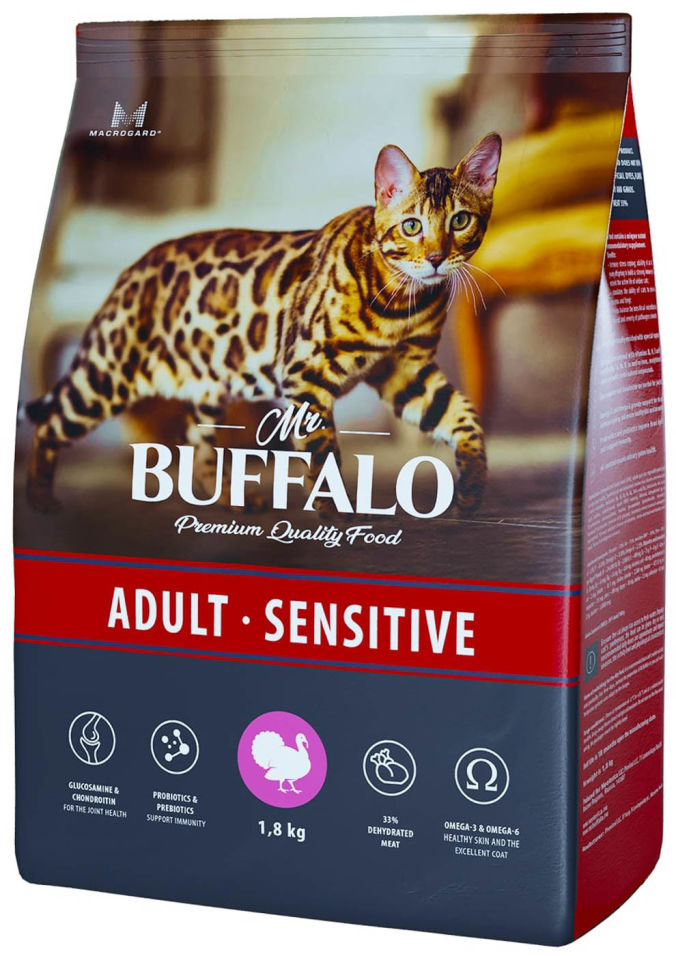 Сухой корм для кошек Mr.Buffalo Adult Sensitive с индейкой 1.8кг