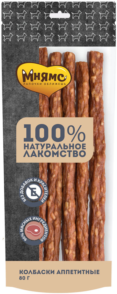 Лакомство для собак Мнямс колбаски аппетитные 80г Лакомство для собак Мнямс колбаски аппетитные 80г