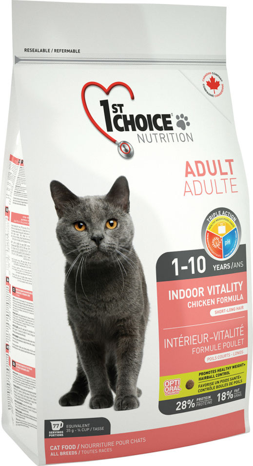 Сухой корм для кошек 1st Choice Indoor Vitality Цыпленок 5.44кг Сухой корм для кошек 1st Choice Indoor Vitality Цыпленок 5.44кг