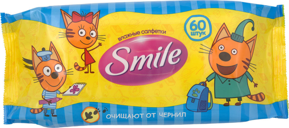 Салфетки влажные Smile Три кота очищающие 60шт