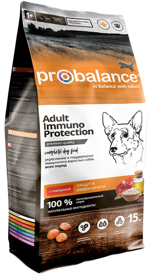 Сухой корм для собак Probalance Adult Immuno Protection с говядиной 15кг