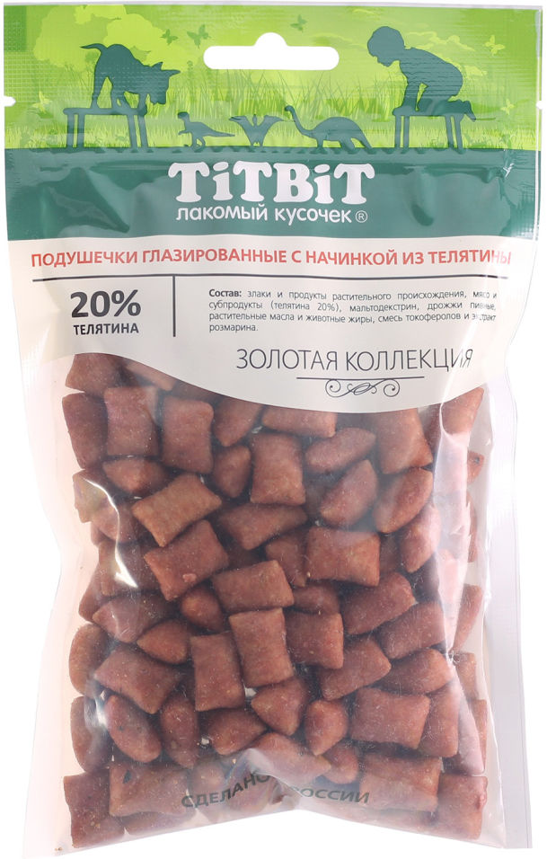 Лакомство для собак TiTBiT Подушечки глазированные с телятиной 100г Лакомство для собак TiTBiT Подушечки глазированные с телятиной 100г