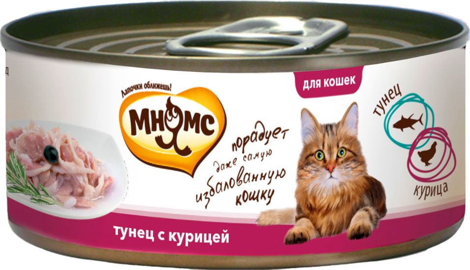 Корм для кошек Мнямс Тунец с курицей в нежном желе 70г Корм для кошек Мнямс Тунец с курицей в нежном желе 70г
