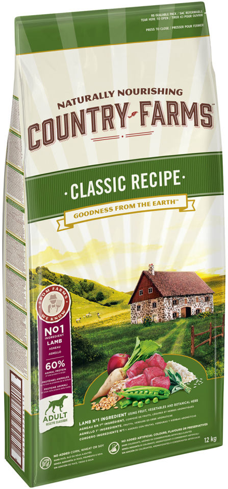 Сухой корм для собак Country Farms Classic Recipe с ягненком 12кг Сухой корм для собак Country Farms Classic Recipe с ягненком 12кг