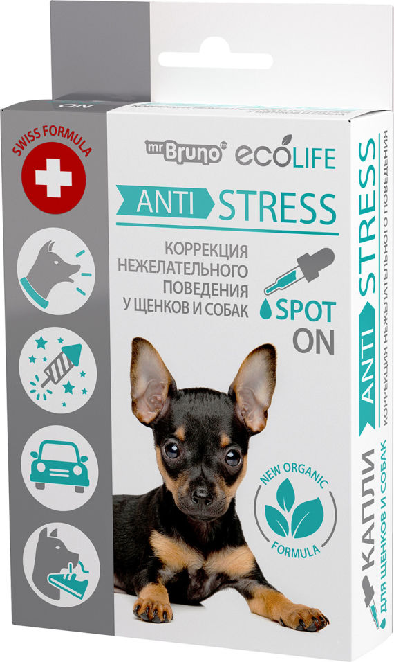 Капли для собак Мr. Bruno Ecolife AntiStress Коррекция поведения 10мл Капли для собак Мr. Bruno Ecolife AntiStress Коррекция поведения 10мл