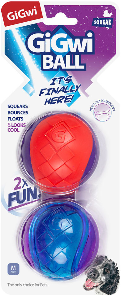 Игрушка для собак GiGwi G-Ball Мяч с пищалкой 2шт Игрушка для собак GiGwi G-Ball Мяч с пищалкой 2шт