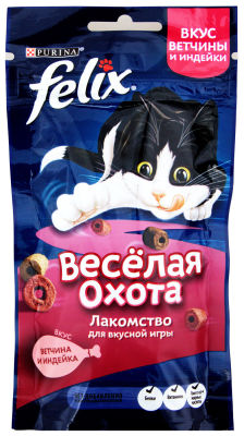 Хрустящее лакомство для кошек Felix ветчина и индейка 50г